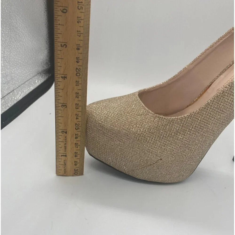 De Blossom Collection Gold Crystal Platform Heel Pumps, size 7